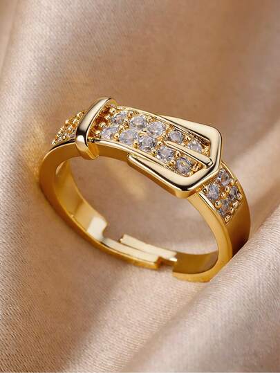 Anillo ajustable chapado en oro de 18K con circonita cúbica de acero inoxidable, adecuado para la playa, la boda, regalo para mamá, hija, amiga