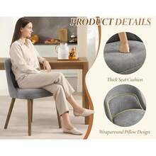 Chairus 2PCS Retro Chenille Dining Chairs With Wooden Legs - Grey - View 6