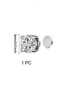 1 件男士磁性耳环，银色不锈钢夹式耳环，配方晶锆石耳钉 - 1個磁性耳環 - 查看 2