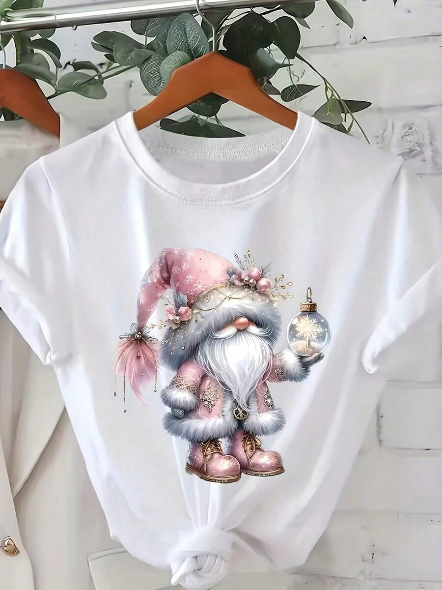 White T-Shirt With Print And Round Neck - [White] - View 1