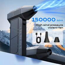 150,000 RPM Cordless Turbine Fan Powerful Airflow With Multi-Speed Settings Portable Blower 8,000mAh Long-Lasting Battery Ideal For Dust Removal, Snow Clearing, Barbecuing, Inflation, Cooling, And More - 黑色的 - 查看 9