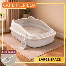 Large Cat Litter Box ,Semi-Enclosed With  Open  Structure, High Sides  & Splash Proof, Durable Double-Layer Cat Toilet With Wide Filtering Step, Easy To Assemble And Clean, Three Colors & Two Sizes To Choose,Includes Free  Scoop, Comfortable For Active And Large Cats,Ideal For Everyday Home Use. - M - View 13