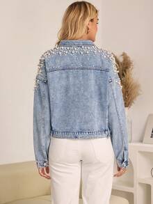 Sweet Cool Style Washed Vintage Women's Denim Jacket Loose Fit For Spring Autumn Layering - 淺色水洗藍 - 查看 2