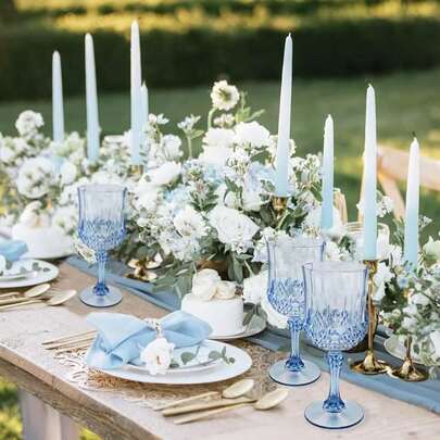 12只优雅蓝香槟杯 - 高端钻石切割浮雕杯身，可重复使用，适合居家使用，建议手洗，是情人节、派对、新年聚会、斋月或返校季的理想之选