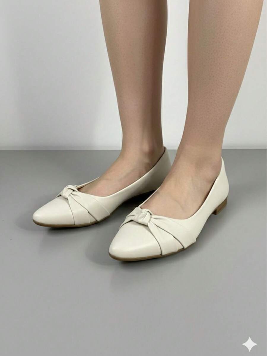 Sapatilha Feminina com nó Branca elegante confotável para o dia a dia - Branco - Visão 1