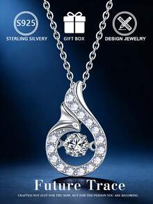 1件S925纯银水滴形立方氧化锆吊坠项链，优雅跳动的心形设计，适合日常佩戴、派对、约会，也可作为礼物送给女友或闺蜜，附赠礼盒 - 銀色 - 查看 2