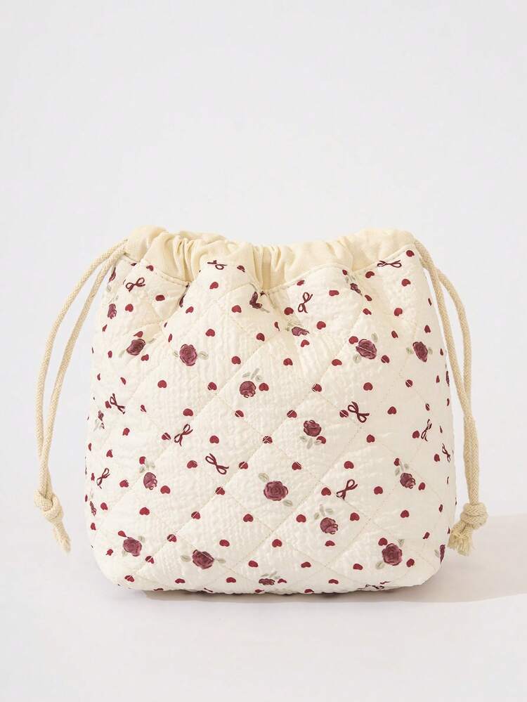 1個 キルト フローラル 巾着式 収納ポーチ、ソフトパッド入りカメラ保護バッグ、巾着式キャンバスバケツバッグ、かわいいフローラル巾着式コスメバッグ、大容量コスメ収納バッグ、トラベル 円筒型コスメバッグ、トイレタリーバッグ、レディースキャンバス ラウンドハンドバッグ オーガナイザーバッグ、トラベルハンドバッグ財布オーガナイザーバッグ、ラウンドコスメポーチ、バケツ型コスメバッグ - マルチカラー - 見る 15