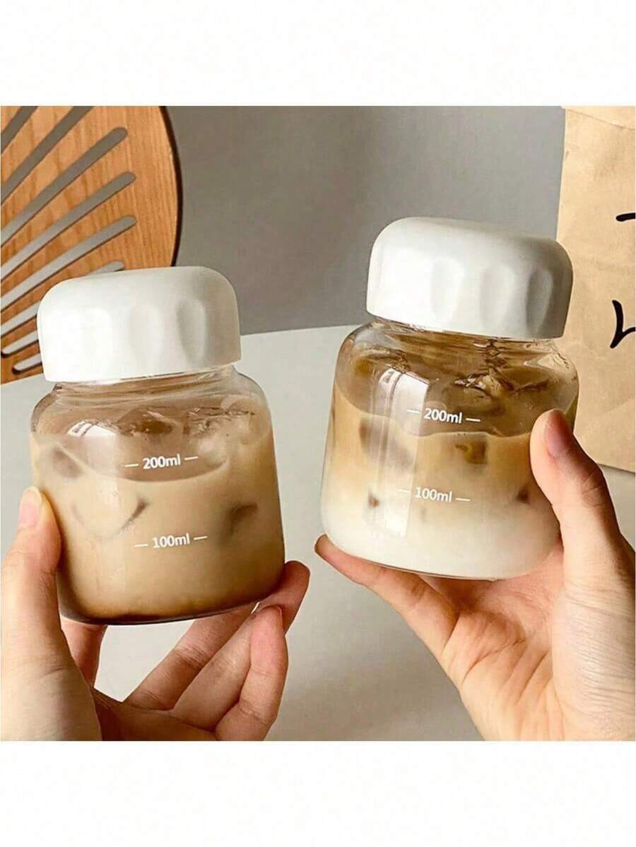 1pc Portable Takeaway Glass Coffee Cup Water Bottle With Lid, Milk Cup, Heat-Resistant Tea Cup, Household Kitchen Daily Use, Leak-Proof Travel Mug - Multicolor - View 1