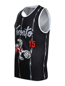 Men's Basketball Embroidered Sleeveless V-Neck T-Shirt, Casual Party Sports Top, Black #15 - Black - View 2