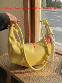 1pc Plain Color PU Shoulder Bag, Large Capacity Crescent-Shaped Handbag, Suitable For Adult Women, Fashion Outfit, Outdoor Shopping - Yellow - View 4