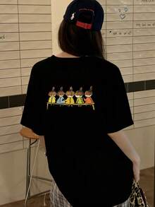 New Summer Z-Gen Y2K Style Women Funny Cartoon Print Crew Neck Short Sleeve T-Shirt - Black - View 1
