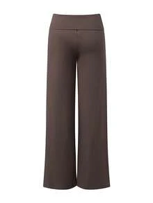 Pantalones Anchos para Mujer de Color Sólido, Cintura Alta y Borde Doblado, Elegantes para Citas y Uso Casual de Verano - marrón café - Ver 8