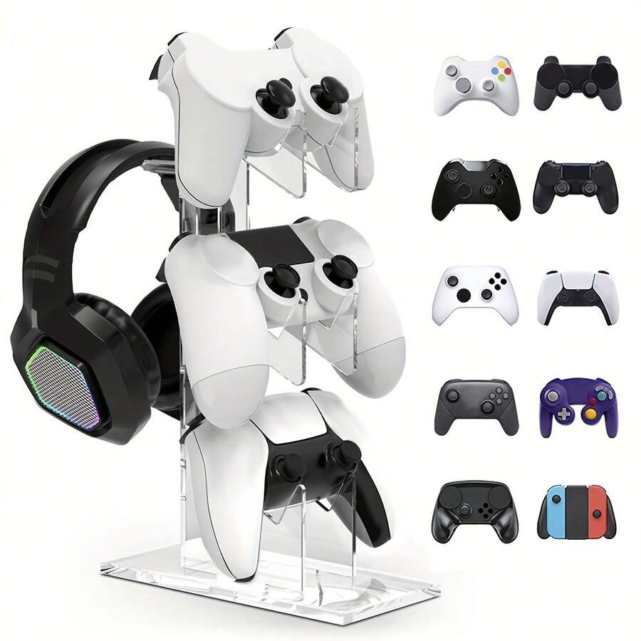 Soporte de 3 niveles para control de juegos y auriculares, soporte universal de 3 capas para control de juegos y auriculares, accesorios de juego para almacenamiento