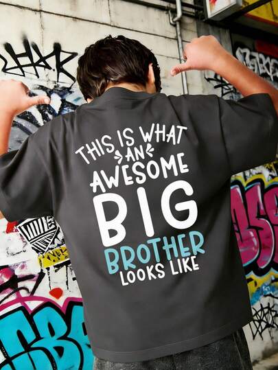 Tween Boy "This Is What A Super Big Brother Looks Like" Funny Slogan Print T-Shirt, Soft And Comfortable Fabric, Suitable For Boys Outdoor Sports, Casual Wear, Street Style, Campus Style, Fashionable Tween Boys Spring/Summer Casual Versatile Top