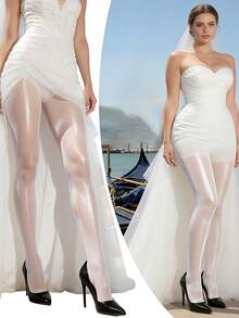 Hochzeitskleid Strumpfhose - Unsichtbar hochglänzend weiß zum Tragen unter dem Kleid, glättet und belebt für einen perfekten Braut-Look - Weiss - Übersicht 1