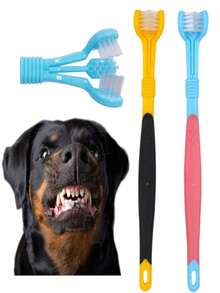 3pcs Pet Dog & Cat Toothbrush Set, Small Dog Toothbrush, Pet Finger Toothbrush, Pet Teeth Cleaning Toys, 3-Sided Pet Toothbrush Cleaning TPR Set - Multicolor - View 1