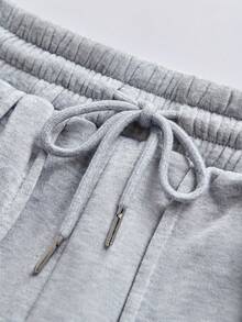 2pcs 2026 Spring/Summer Casual Sweatpants | Women's Grey Wide Leg Joggers | Drawstring Waist, Side Pockets | Loose Fit | Suitable For Lounging, Beachwear And Everyday Wear - Multicolor - View 3