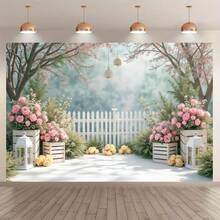 Garden Pattern Backdrop, 1 Count Garden Themed Wall Hanging, Wall Decor Home Living Room Bedroom Office, Ornaments - 彩色 - 查看 3