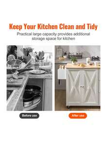 Kitchen Island Cart With Solid Wood Top, 45.3" Width Mobile Carts With Storage Cabinet, Rolling Table With Spice Rack, Towel Rack, Drop Leaf And Drawer, Portable Islands On Wheels, White - White - View 3