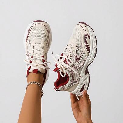 SOCTU Women's Round Toe Lace-Up Thick Sole Student Casual Comfortable Running Sneakers