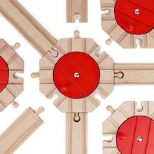 2个木制火车轨道转盘，带旋转红色圆盘 - 为轨道组装增添乐趣和方向控制 - 兼容木制火车轨道玩具 - 彩色 - 查看 4