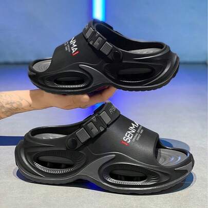 Men's Thick-Sole Slide Sandals, 2-In-1 Casual Comfortable Breathable Convenient Outdoor Lightweight Elastic Slippers (Suggest Ordering One Size Up)