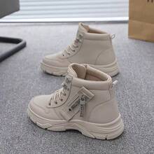 2026 Women's Casual Comfortable Warm Thick Sole High-Top Sneakers - Khaki - View 9