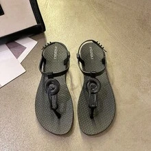 Women's Roman Sandals, New Summer Net Celebrity Style Flat Flip Flops, Beach Holiday Sandals - Black - View 4