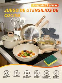 Juego de 24 piezas de ollas y sartenes antiadherentes,Sarten profesional Aluminio,Antiadherente Recubierta,Antiadherente Compatible con Todas las Cocinas (Inducción) con Tapas - Juego Completo: Sartenes, Cacerolas, Vaporera - Antiadherente, Ideal para Cocineros y Profesionales - Multicolor - Ver 2