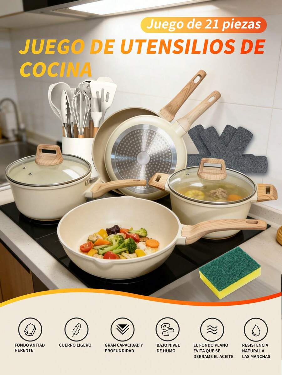 Juego de 24 piezas de ollas y sartenes antiadherentes,Sarten profesional Aluminio,Antiadherente Recubierta,Antiadherente Compatible con Todas las Cocinas (Inducción) con Tapas - Juego Completo: Sartenes, Cacerolas, Vaporera - Antiadherente, Ideal para Cocineros y Profesionales