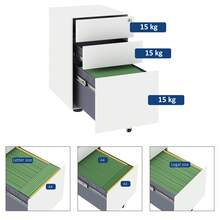 Roll-Up Filing Cabinet, Mobile Filing Unit With 3 Drawers, Desk, Steel, White, Dimensions 39x48x59 Cm. - White - View 3