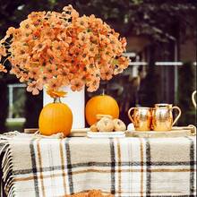 50束人造草植物，抗紫外线人造花束，不褪色假花塑料绿植灌木，适用于门廊、窗台、家居装饰、室内外装饰、花盆、入口、花园（橙色） - 彩色 - 查看 8