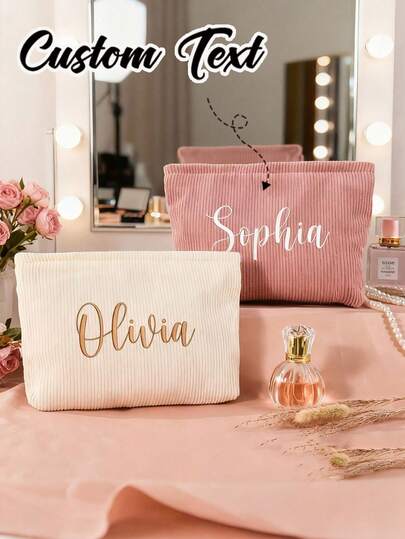 Personalized Velvet Zipper Closure Makeup Bag, Large Capacity Cosmetic Pouch, Perfect Bridesmaid Or Bridal Party Gift, Makeup Travel Bag, Bridal Shower Gift