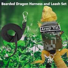 Bearded Dragon Harness Leash Set With Patch Adjustable Lizard Traction Rope Escape Proof Outdoor Walking Reptile Camouflage Costume Accessories For Bearded Dragon Lizard Small Pets (Green) - Brown - View 4