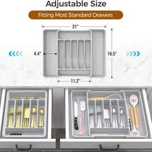 Extra Large Expandable Silverware Organizer, FoodCutlery Flatware Organizer, Kitchen Utensil Drawer Organizer, Adjustable Silverware Holder For Spoons Forks Knives, Gray - Xám (Cỡ lớn) - Xem 5