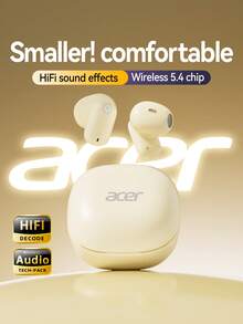 Acer 【宏碁官方正品】OHR501 蓝牙耳机 TWS 无线耳塞，入耳式短柄设计，立体声低音，佩戴舒适，适合睡眠、游戏，低延迟，适用于学习、商务、运动、骑行等场合，兼容手机、平板电脑、笔记本电脑，是理想的圣诞节/情人节礼物，乳白色 - 米色 - 查看 3