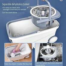 Spin Mop Bucket Deluxe 360 Spinning Floor Cleaning System With 6 Microfiber Replacement Head Refills,62" Extended Handle,4X Wheel For Home Cleaning - A - Xem 4