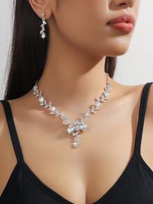 3pcs/Set High-End Women's Jewelry Set, Bow Crystal Necklace, Earrings, Bride's Wedding Party, Daily Accessories - 8306 - View 14