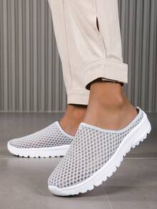 Men's Summer Mesh Slip-On Sandals, Outdoor Casual Shoes, Men's Breathable Hollow Slip-On Sandals, Lightweight Casual Slippers - Grey - View 3