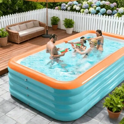 120*68*27 Zoll dickes großes aufblasbares Schwimmbecken für Erwachsene, geeignet für den Hinterhof, Wasserspielpark im Sommer, tragbares Planschbecken für die Familie