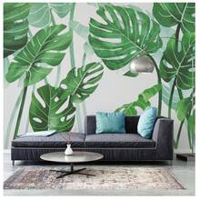 Decoración de pared moderna – Pack de 2 adhesivos de hojas verdes de PVC autoadhesivo e impermeable – Instalación y remoción sencilla – Perfecto para dormitorio, salón, guardería u oficina - 2 piezas - Ver 2