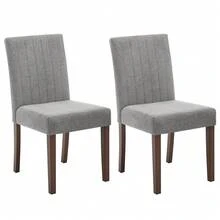 Juego de 2 sillas de comedor Parsons con botones capitoné - Sillas de cocina tapizadas de tela con patas de madera y asientos acolchados - Muebles de cocina para sala de estar (rayas verticales grises) - Gris - Ver 9