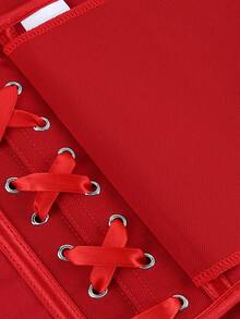 心形束身胸衣，低胸深V无肩带露脐胸衣，后背系带，收腰塑身衣 - 紅色 - 查看 7