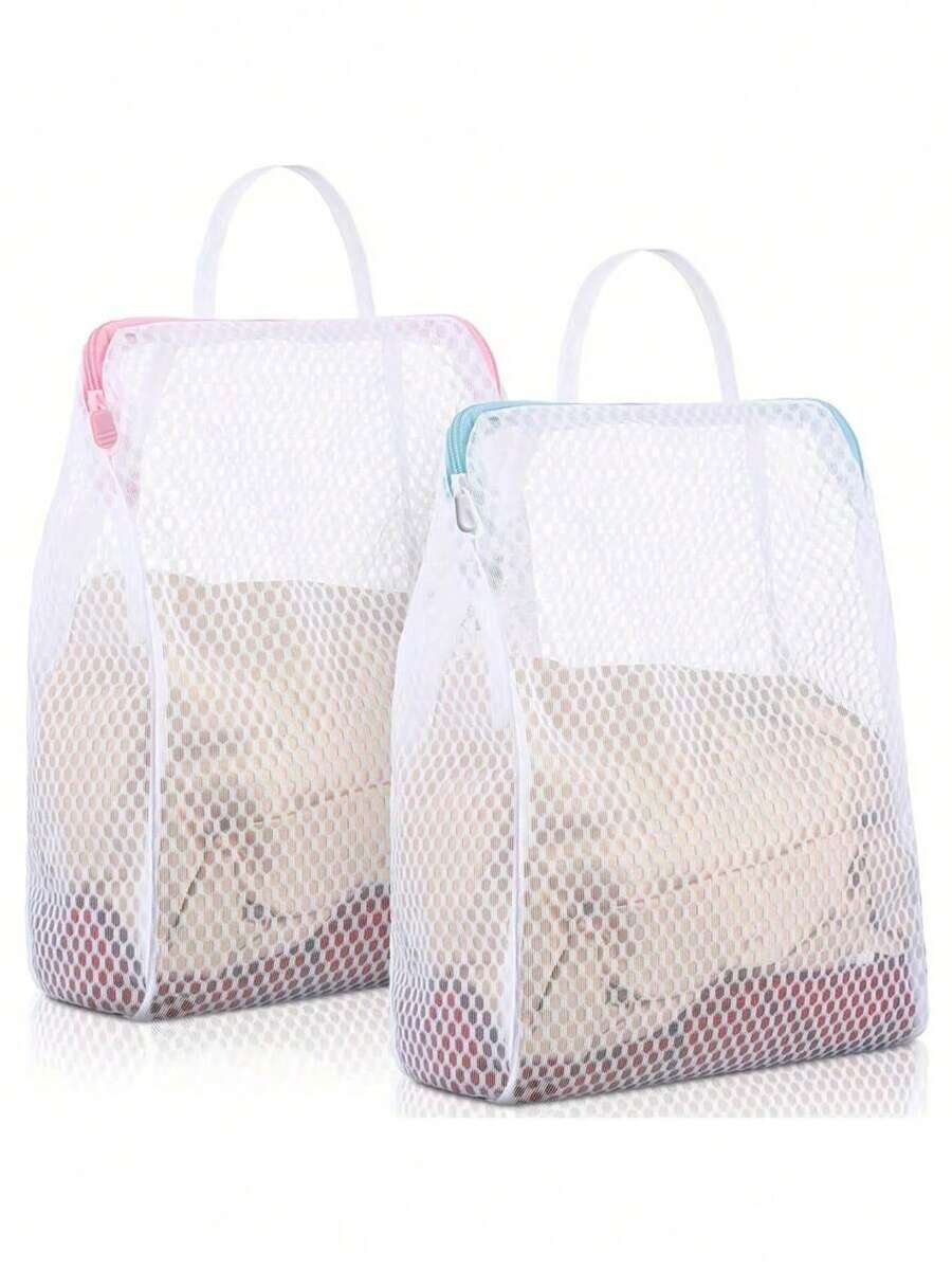 1pc Honeycomb Mesh Laundry Bag With Handle, 12x8 Inch Zipper Wash Bag For Delicates, Socks And Underwear - Pink And Blue, Breathable Laundry Organizer For Travel, Gentle Wash, Protects Lingerie, Delicates Care, Laundry Ty, Durable Zip, Compact Travel Essential, Multi-Use Washing Tote, Everyday Laundry Companion, Lightweight And Breathable Mesh Construction Enhances Airflow, Prevents Snagging Of Fabrics, Colorfast Finish, Easy To Wipe Clean, Ideal For Apartment Living And Campus Use - Multicolor - View 1