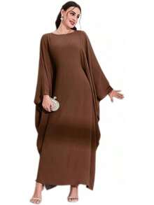 Women's Modest Hidden Adjustable Belt Oversized Abaya Muslim Dress Prayer Robes Kaftans - Coffee - View 2
