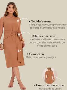 Dress With A Sophisticated Drape And A Front Knot. - Camel - View 6