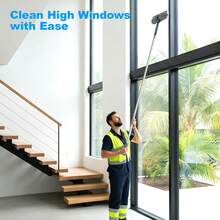 2-In-1 Window Cleaner Squeegee With Extendable Telescopic Pole – No Ladder Needed For High Windows, Glass & Car Windshield (Blue) - Grey - View 2