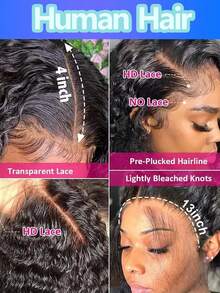 26英寸长卷曲蕾丝前假发，真人发丝，13x4透明蕾丝，蓬松卷曲，无需胶水，适合女性日常佩戴，150%密度，深波浪卷发，自然黑色，即买即用 - Natural Black - 查看 3