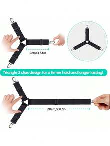 4pcs Bed Sheet Straps, Easy To Install Bed Sheet Clips, Fitted Sheet Clips Sheet Fasteners, Say Goodbye To The Messy Sheets (Black-4 Pcs) - B-Black - View 2