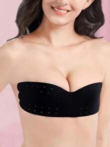 1 pieza Sujetador autoadhesivo invisible sin costuras, sujetador sin tirantes ni espalda realzador, con aletas transpirables y elevador de busto lateral, ropa interior y accesorios para mujer - Negro - Ver 2